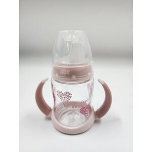 NUK Learner Cup 5oz Baby Transition Bottle Soft Spout Pink Hearts With Handles